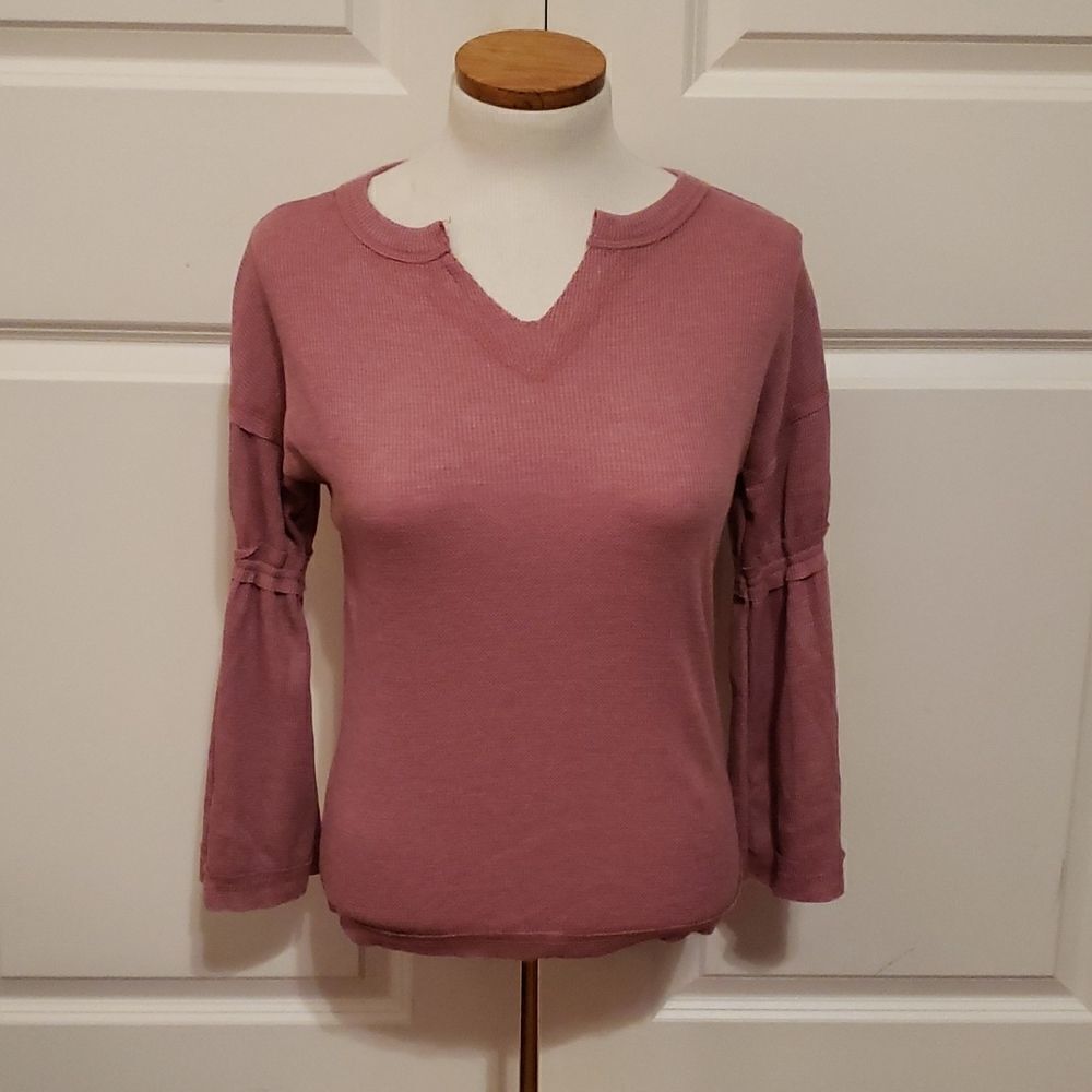 Baea Waffle Knit Long Belle Sleeve Boho Top Size‎ Small NWOT